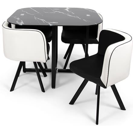 Milton & Oldbrook Eetkamerset 5-delig Sofia - Eettafel Met 4 Stoelen Marmer Zwart