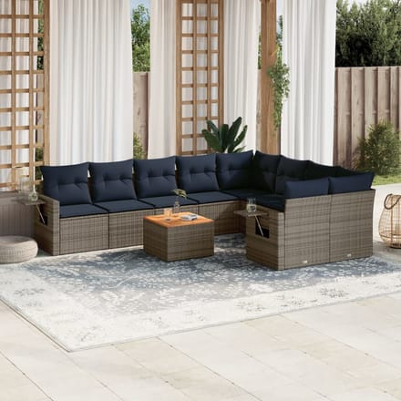 vidaXL - 10-delige - tuinbankset - met - kussens, - grijs - polyrotan