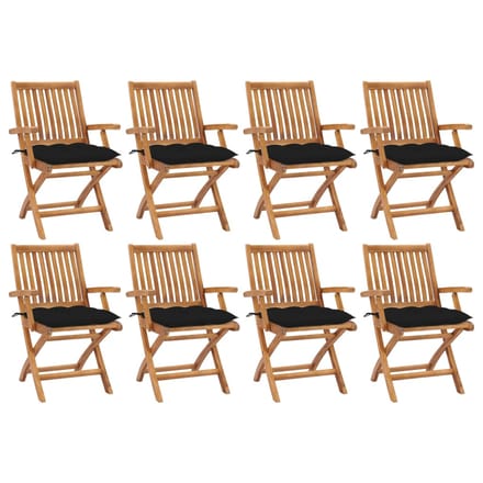vidaXL - Opklapbare - stoelen - met - kussens, - 8 - stuks, - massief - teakhout