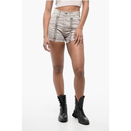 Denim Cargo Shorts met Acid-Wash Effect in Violet