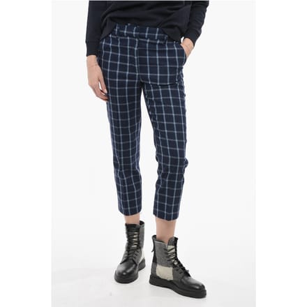 COMFORT-broek van wolmix met ruitjespatroon in blauw