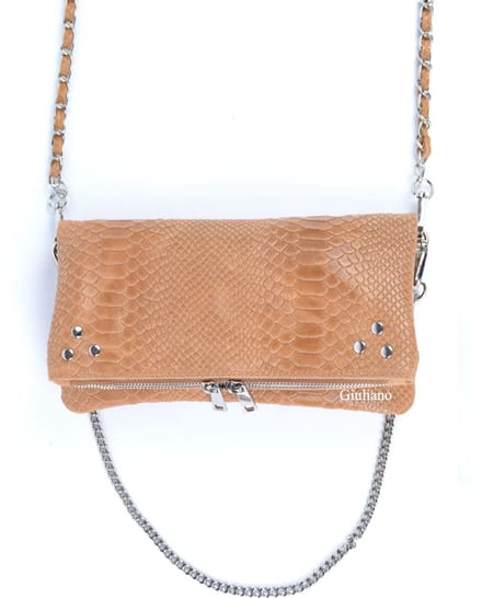 Giuliano lederen schoudertas Esra - Studs - Kroko - Made in Italy - Cognac