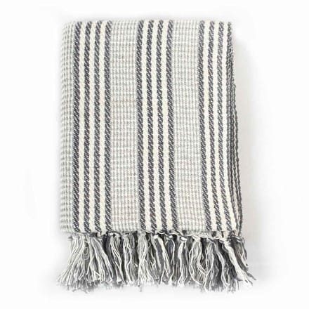 vidaXL - Plaid - strepen - 220x250 - cm - katoen - grijs - en - wit