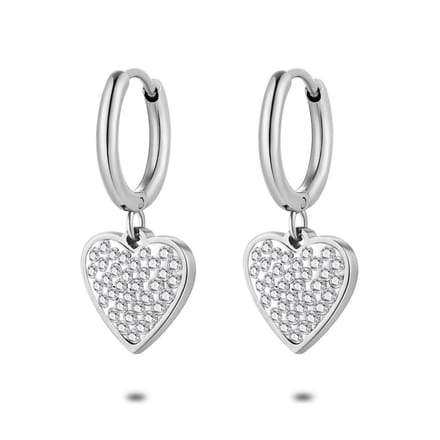 Twice As Nice Oorbellen in edelstaal, oorring, hart, kristallen