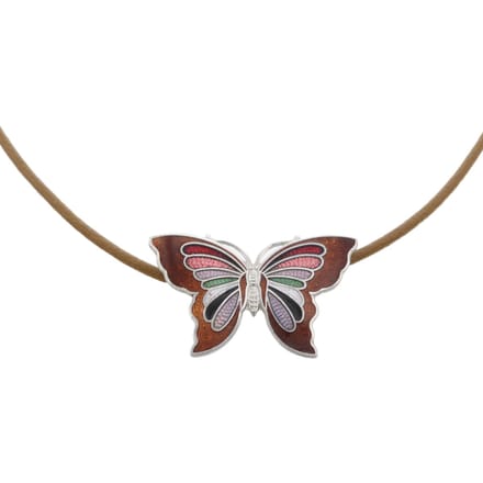 Behave - Ketting - Emaille Vlinder - Bruin Multi - 43 cm + 5,5 cm