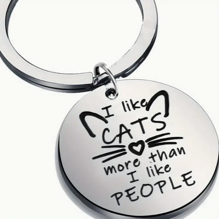 RVS kat sleutelhanger "I like cats better than people"