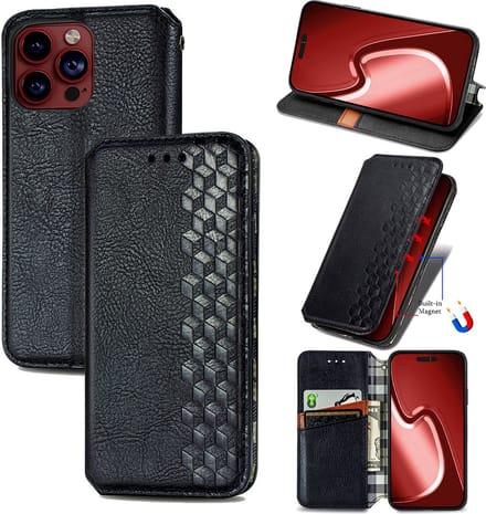 Luxe PU Lederen Ruitpatroon Wallet Case + PMMA Screenprotector voor iPhone 15 Pro Max _ Zwart