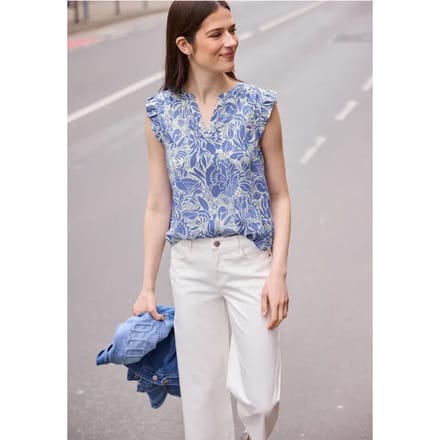 Blousetop met gespleten hals en volants