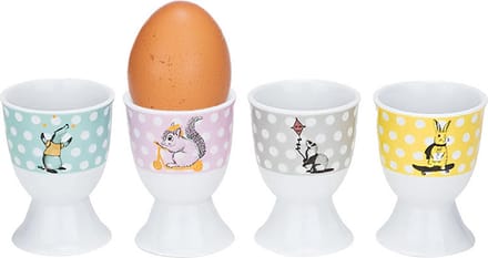 Cosy & Trendy Eierdopjes - dieren - 4-delig - porselein - wit - D5 x H6.7 cm