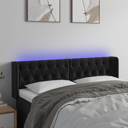 vidaXL - Hoofdbord - LED - 163x16x78/88 - cm - fluweel - zwart