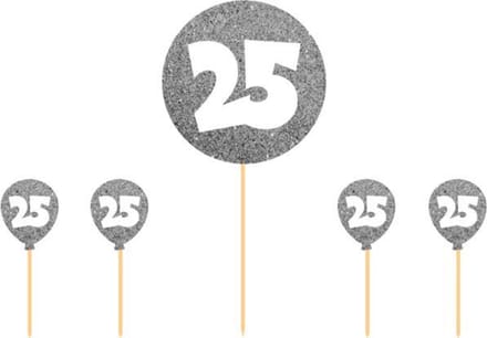 Folat - Taart Topper Zilverkleurige 25 Jaar