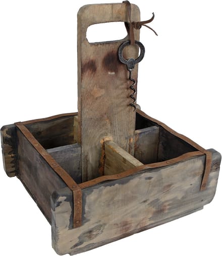 Flessenkist met kurkentrekker naturel hout 26x23x30cm