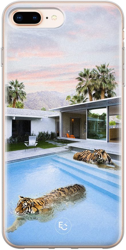Hoesje geschikt voor iPhone 8 Plus - Tijger zwembad - Soft Case - TPU - Print - Multi - ELLECHIQ