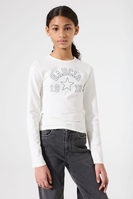 GARCIA Meisjes Tekst Print T-shirt Wit Lange mouw