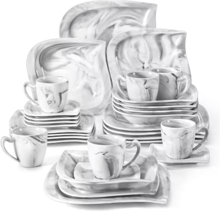 Aristocratic Serviesset – 6 persoons – 30 delig – Marmer look Keramisch – Eetborden – Breakfast Plates – Uniek servies