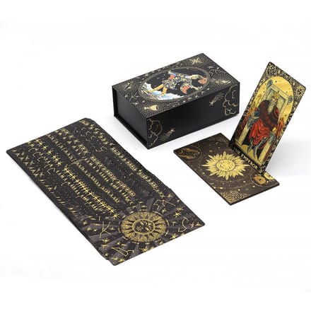 Jeu de société Divinatoire Tarot Doré Feuille d'Or de Luxe Avec Support en Bois Pour Lecture Prédictive black