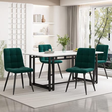 Moderne Eetkamerset Tafel met 4 Stoelen 140x80 cm Fluweel en Zwarte Poten