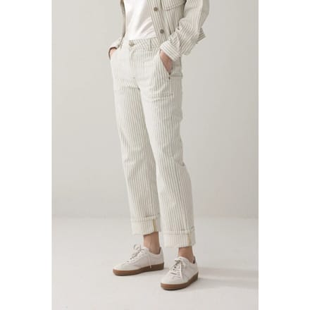 Summum 4s2918-12403 122 straight pant yarn dyed stripe ivory