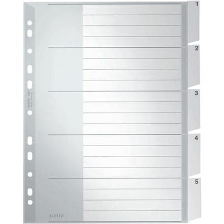 LEITZ kunststof indexbladen met venstertabs, A4, 5 bladen, nr. 1271