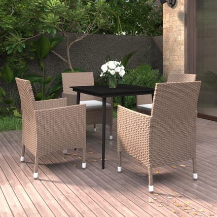 vidaXL - 5-delige - Tuinset - met - kussens - poly - rattan - en - glas