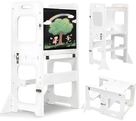 Leertoren Inklapbaar - Leertoren voor Kinderen - Multifunctionele 3-in-1 - Wit - 63cm x 41cm x 80cm