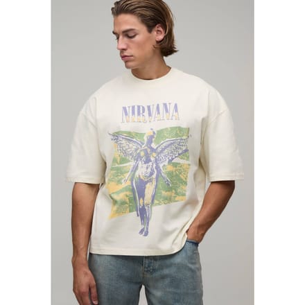 Oversized Boxy Nirvana Licentie Print T-shirt | Ecru | Size Medium
