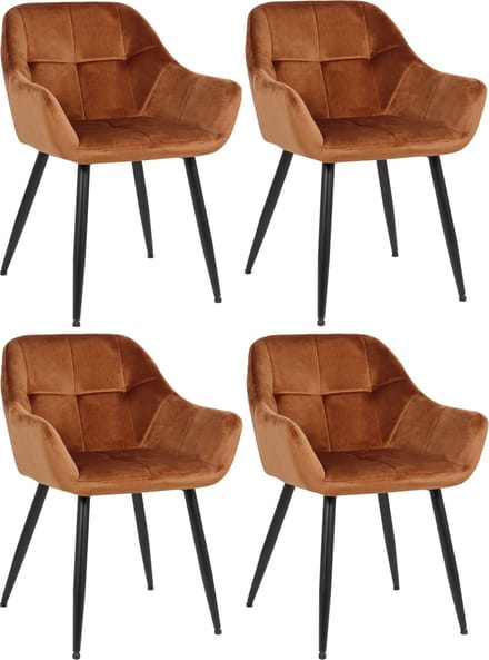 CLP Emia Set van 4 eetkamerstoelen - Met armleuning - Velvet - Fluweel - bruin Fluweel