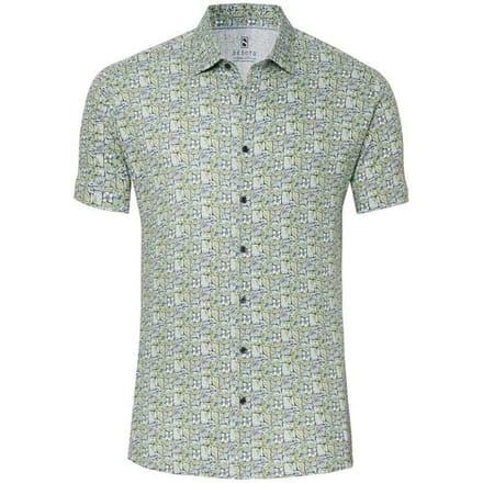 Desoto Overhemd Abstract Floral Leaves Pattern Lime Green-Blue / male