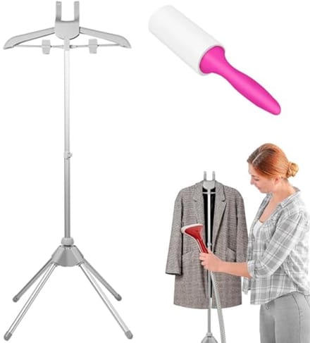 Height Adjustable Garment Steamer Rack - Foldable Clothes Hanger with Non-Slip Mat