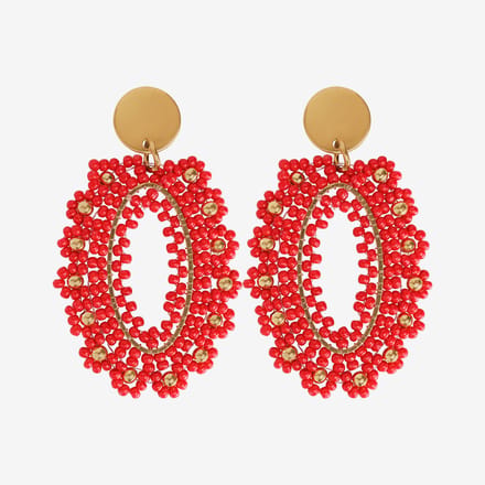 Eleganza Red Beads Oval Earrings Gold