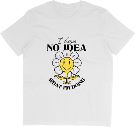 Grappig T Shirt met Print en Tekst: I Have No Idea - Wit - Maat M