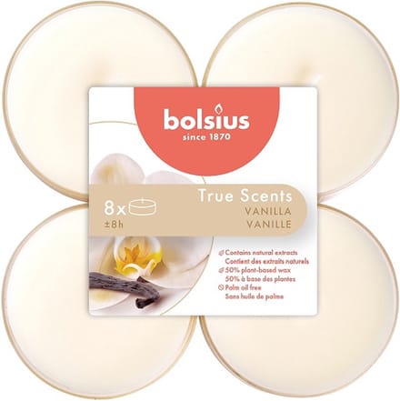 48 stuks Bolsius vanille - vanilla maxi geurtheelichtjes (8 uur) clear cups True Scents