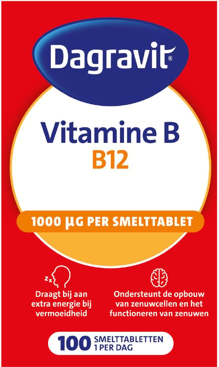 Dagravit Vitamine B12 1000µg - Draagt bij aan extra energie bij vermoeidheid en ondersteunt het functioneren van de zenuwen - 100 smelttabletten