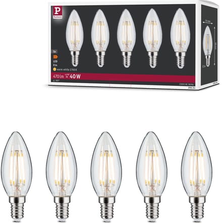 Filament 230 V LED kaars E14 5x470lm 5x4,8W 2700K Helder