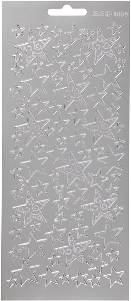 Stickers, sterren, vel 10x23 cm, zilver, 1 vel