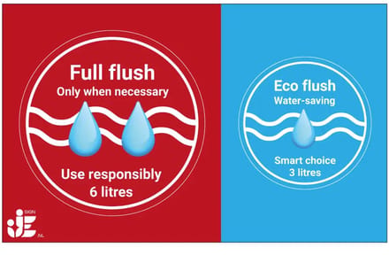 Full flush eco flush wc water besparen stickervel | 14,5 x 9 cm