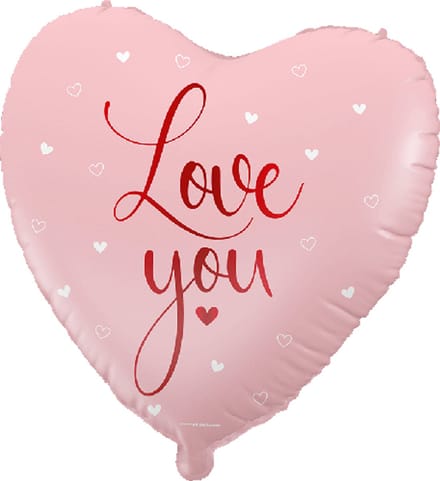 Folieballon hart - love you - roze - 45cm - pd party
