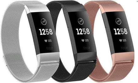 KELERINO. Milanese bandjes geschikt voor Fitbit Charge 3 - 3-pack - Large