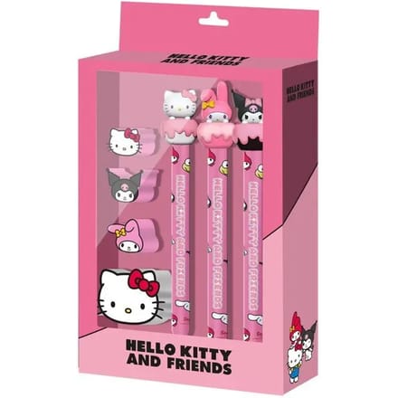 Karactermania - Hello Kitty Mix Pack van 3 Eeuwige Potloden - 3 Gommen - Puntenslijper. Roze