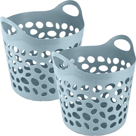 Plasticforte Flexibele wasmand/opbergmand - 2x - rond - blauw - 30 liter - D40 x H39 cm