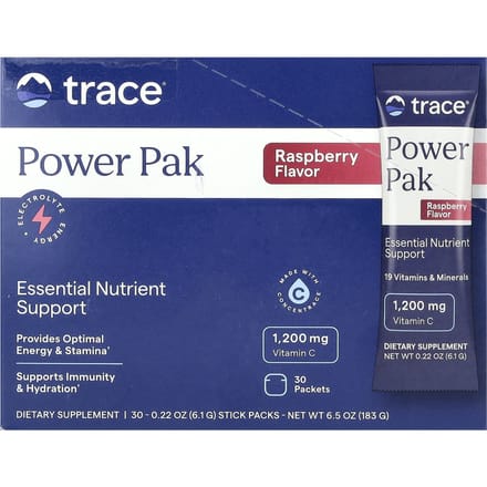 Liquimins, Power Pak, Electrolyte Stamina, Raspberry (30 Packets, 5.1 g Each) - Trace Minerals Research