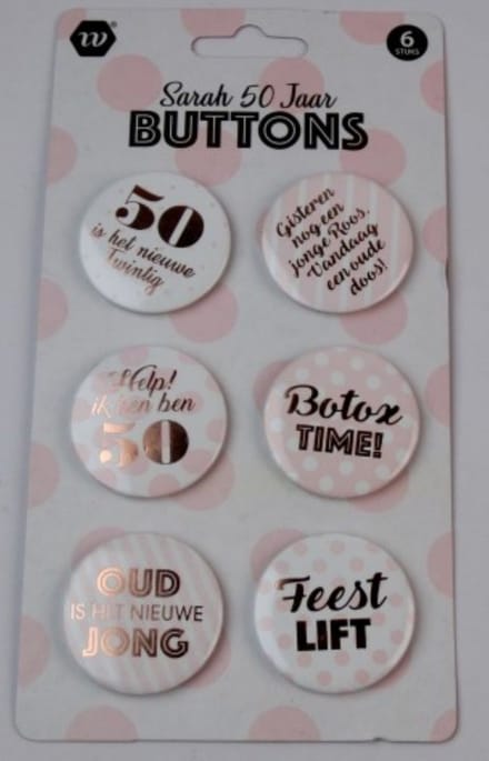 Buttons Sarah - 50 jaar - 6 stuks - Verjaardag - Versiering - Feestje