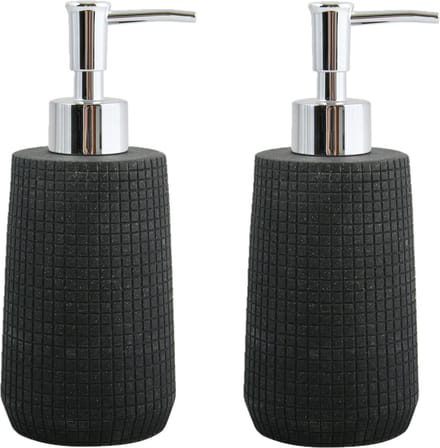 MSV Zeeppompje/dispenser - 2x - Squares - kunststeen - zwart - 7 x 18 cm - 275 ml