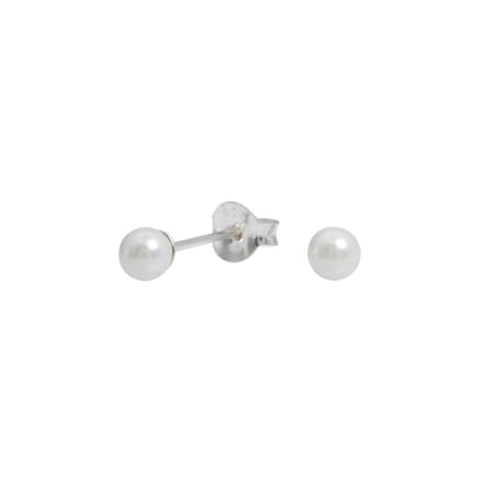 Joy|S - Zilveren 4 mm parel oorbellen - wit