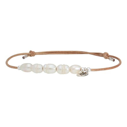 Bela Donaco - Enkelbandje Basic B6 – Parels – Naturel leer – Sterling Zilver