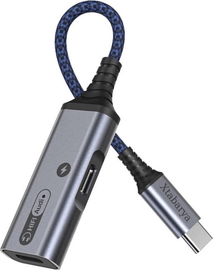 Xtabarya Type C Naar C+C Hoofdtelefoon En 60W Oplader Adapter 2 In 1 Usb C+ C Audio Adapter splitter -Grijs