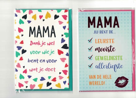 wenskaarten - set van 2 - moederdag - moeder - mama - liefste moeder