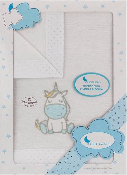Interbaby Lakenset Wieg Unicorn 110 X 82 Cm Wit/blauw 3-delig
