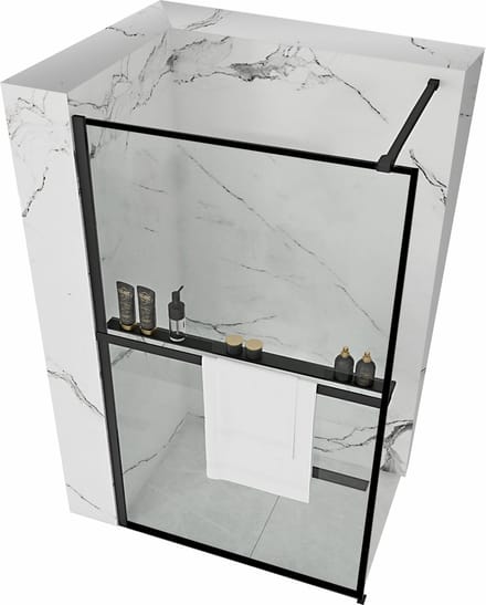 Rea Bler 100 +Evo Plank en Handdoekhouder - Douchewand - 100 cm - Zwart