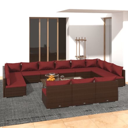 vidaXL - 13-delige - Loungeset - met - kussens - poly - rattan - bruin